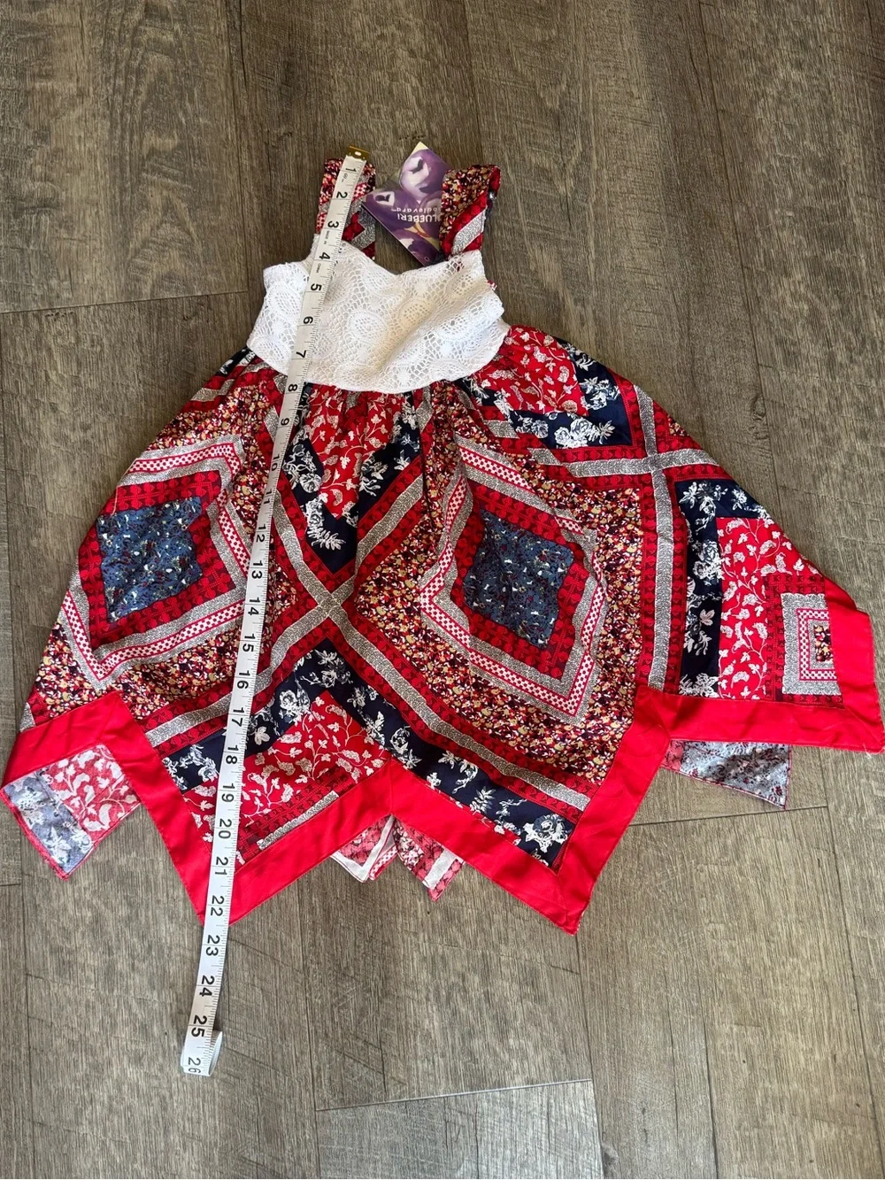 NWT Baby Girls 18M Boho Patchwork Floral Lace Dress Red Navy Vintage/Boho-Style